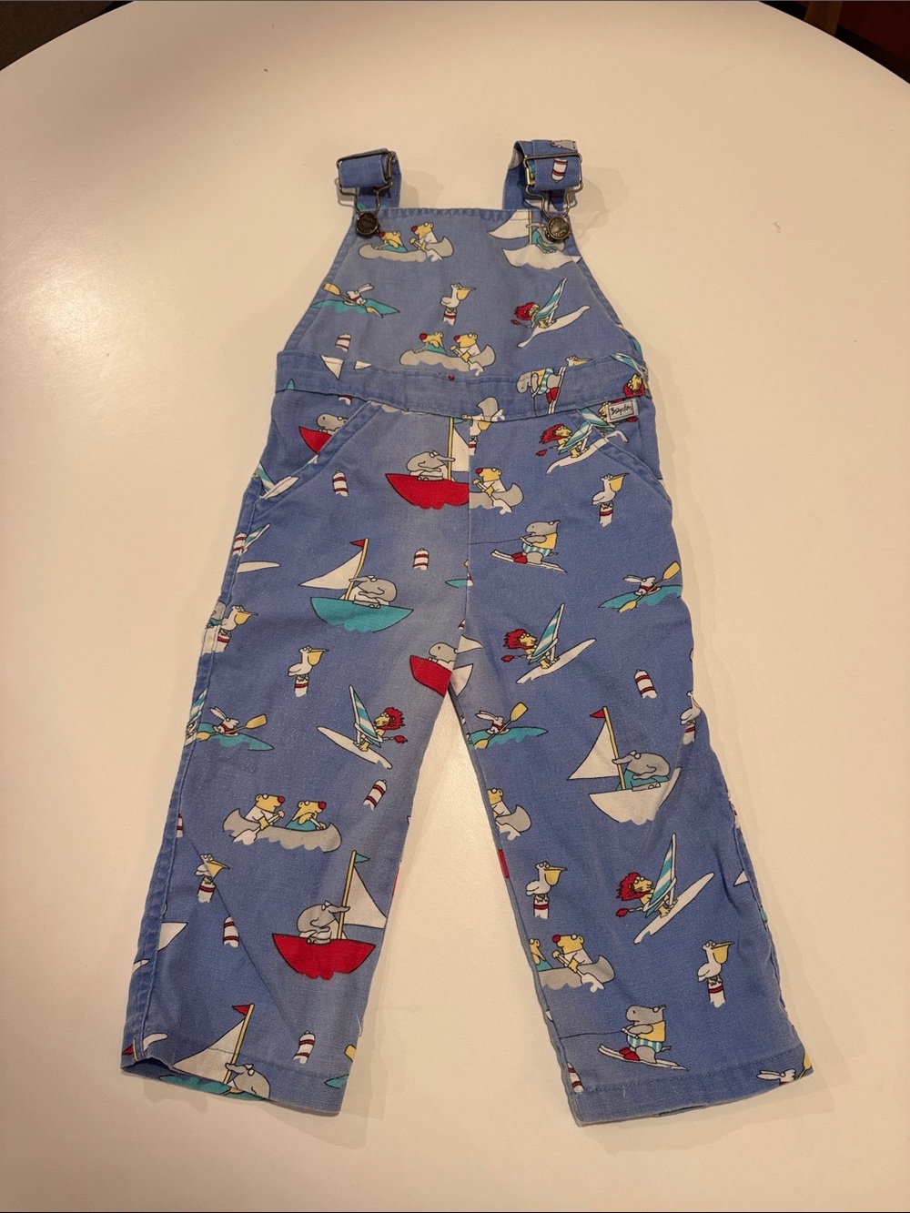 Children's Blue Sailboat Print Overalls